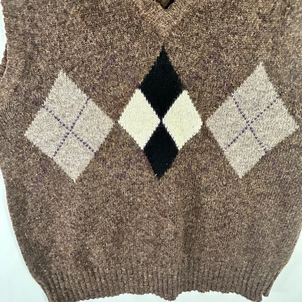 Vintage 80s 90s Cattivo Vest Brown Argyle Shetland Wool Sweater Men Large